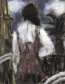 Yannis Psychopedis, Woman in the balcony, 1962, oil, 54 x 44 cm